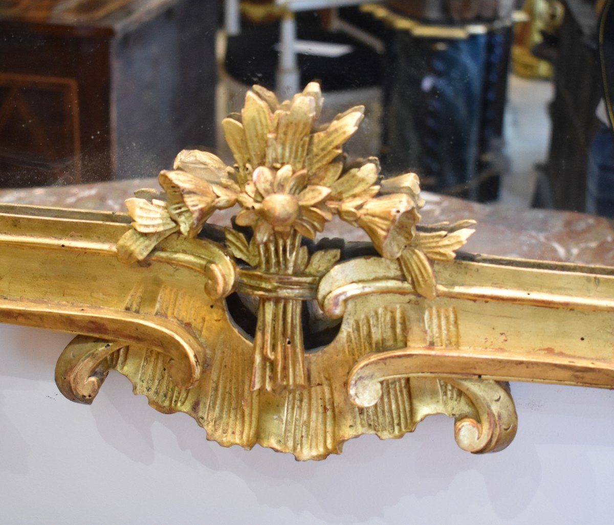 Grand Miroir Provençal En Bois Sculpté Et Doré Epoque Louis XV XVIII ème-photo-5