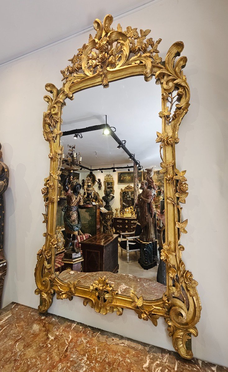 Grand Miroir Provençal En Bois Sculpté Et Doré Epoque Louis XV XVIII ème-photo-7