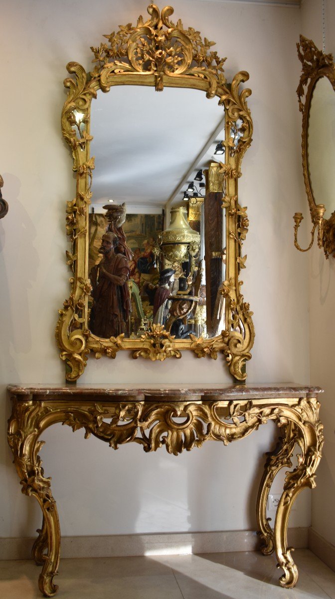 Grand Miroir Provençal En Bois Sculpté Et Doré Epoque Louis XV XVIII ème-photo-8