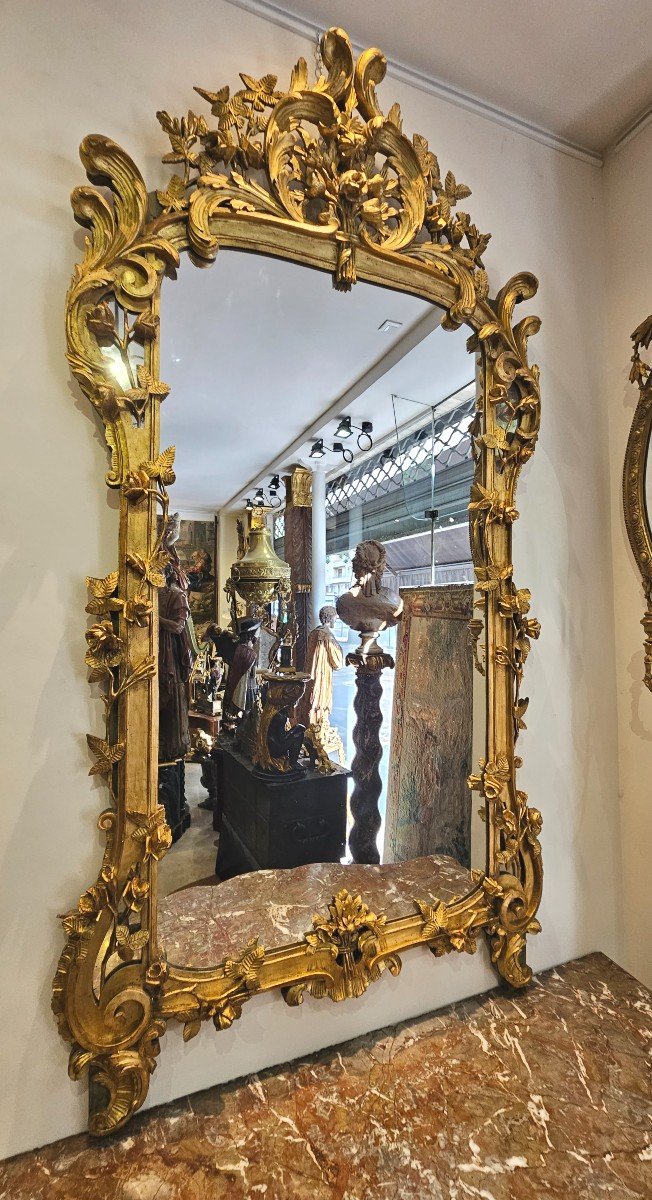 Grand Miroir Provençal En Bois Sculpté Et Doré Epoque Louis XV XVIII ème-photo-3