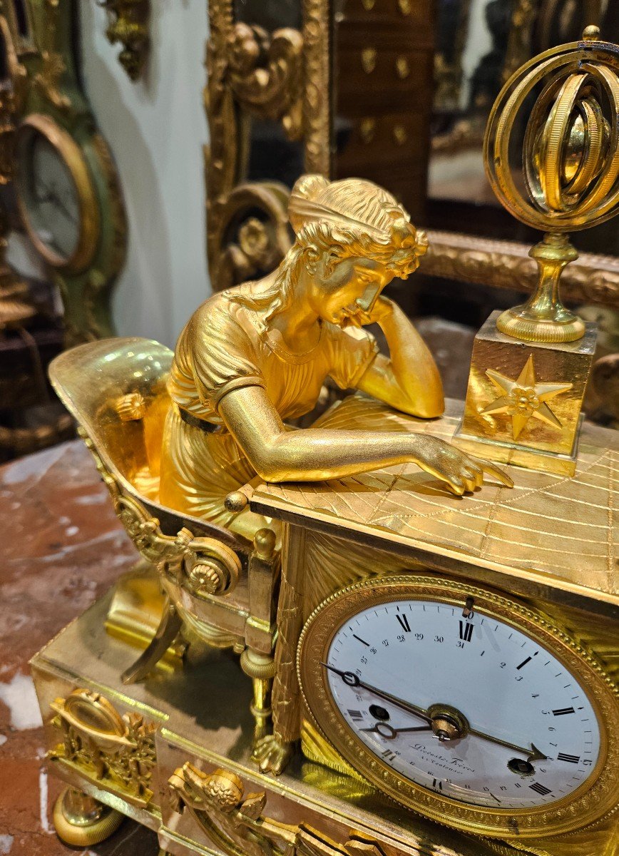 Pendulum "the Astronomy Lesson" In Gilt Bronze Empire Period Early XIXth-photo-3