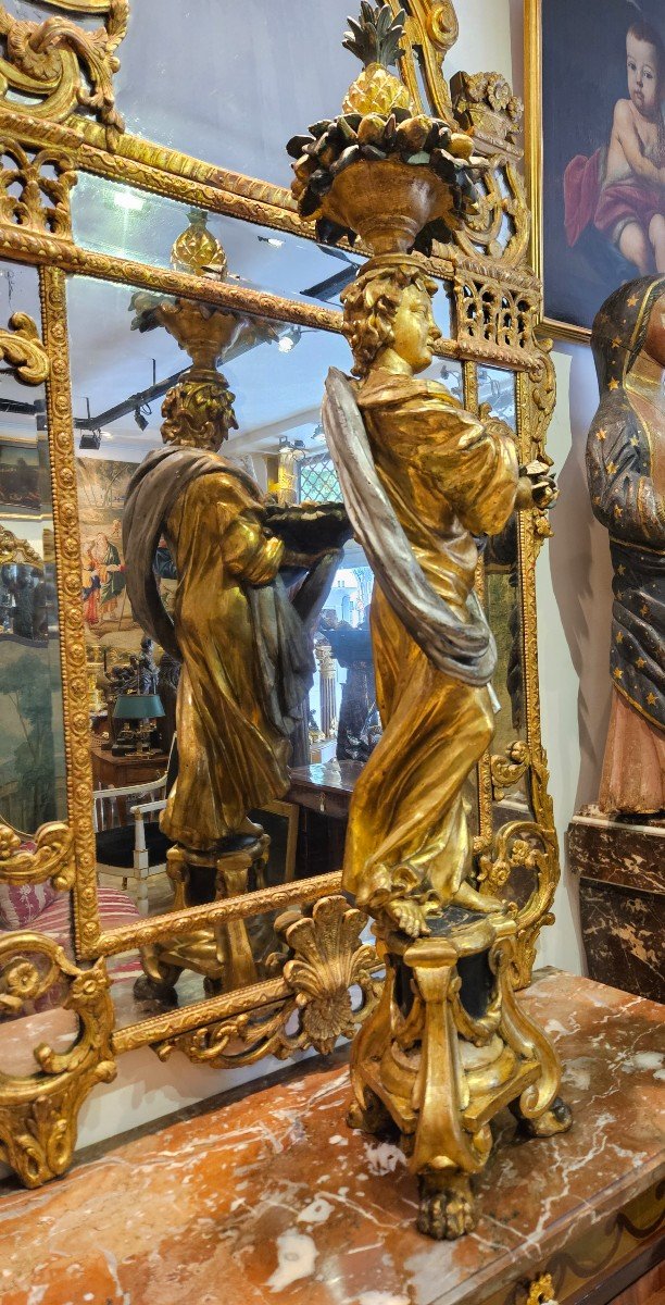 Porte Torchère En Bois Sculpté Polychrome Et Doré Epoque Louis XIV Fin XVII ème -photo-5