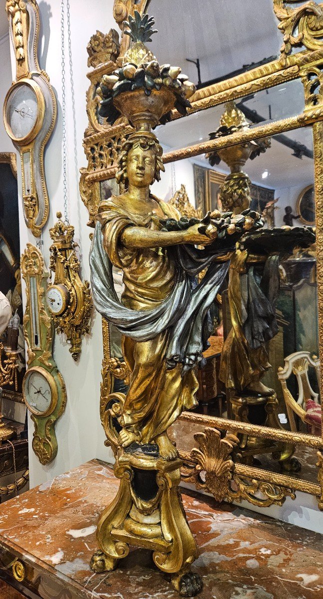 Porte Torchère En Bois Sculpté Polychrome Et Doré Epoque Louis XIV Fin XVII ème 