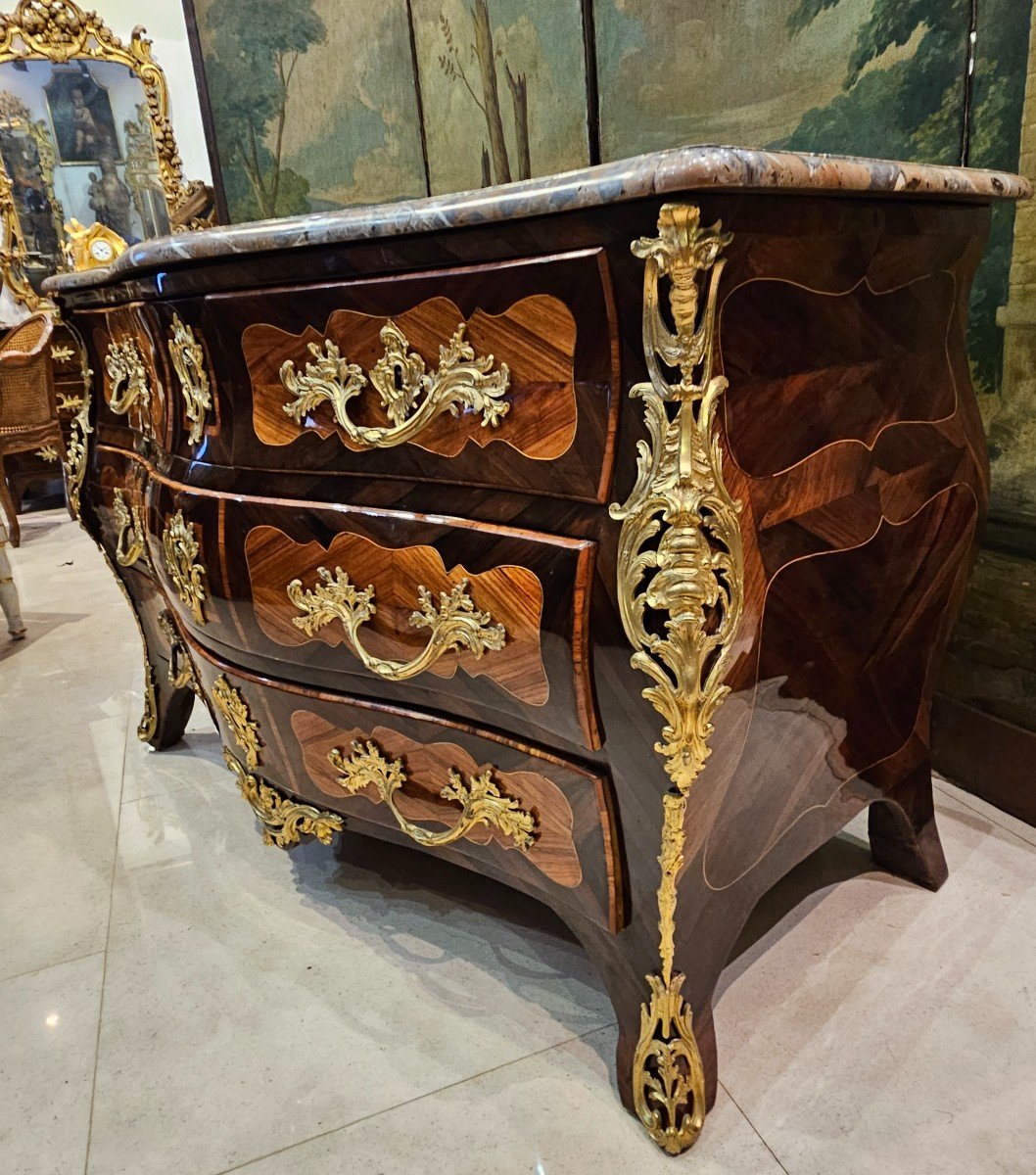 Commode Tombeau En Marqueterie Estampillée L.M.Lefevre Epoque Louis XV XVIII ème -photo-3