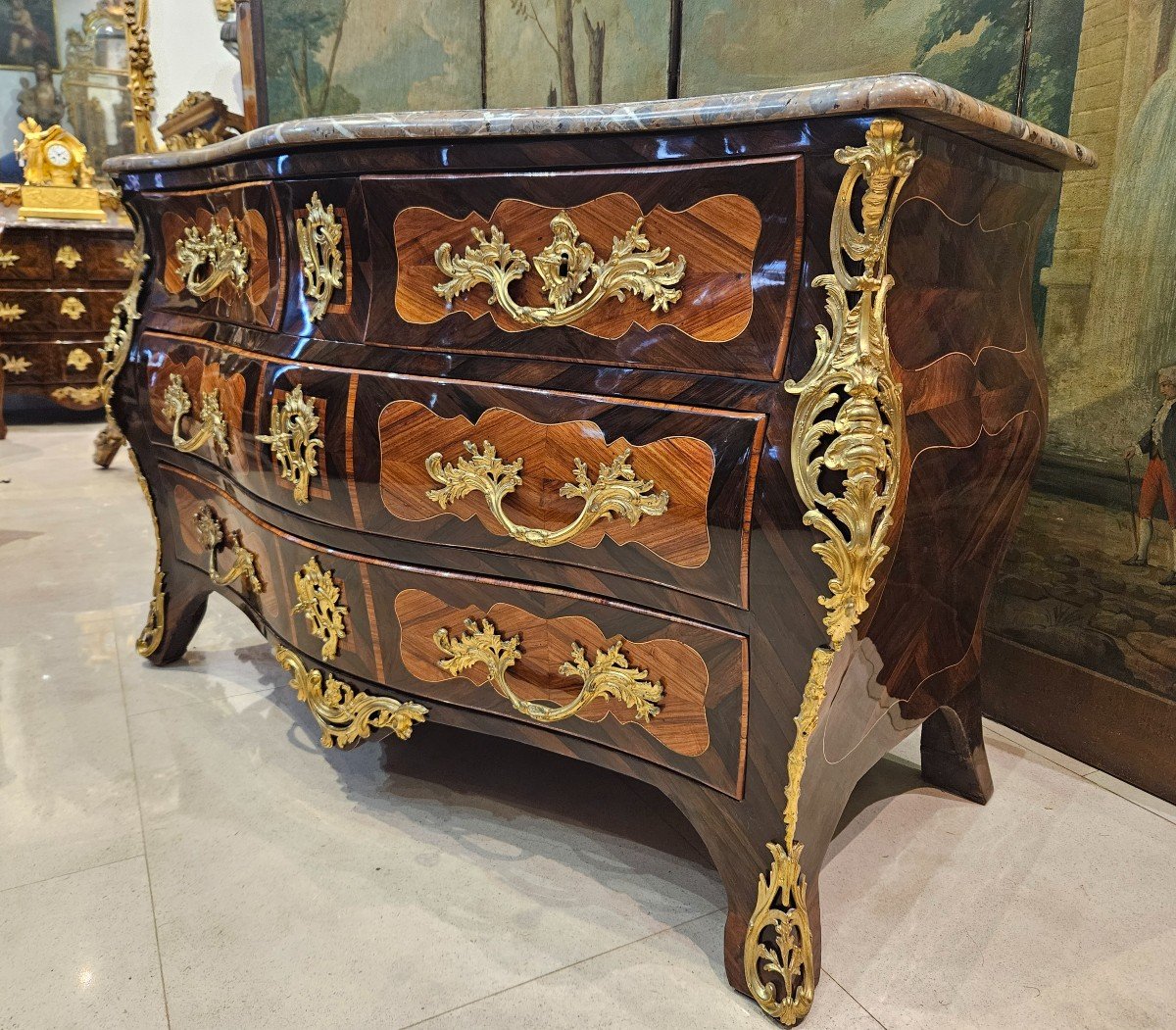 Commode Tombeau En Marqueterie Estampillée L.M.Lefevre Epoque Louis XV XVIII ème -photo-3