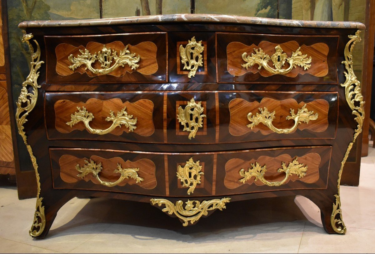 Commode Tombeau En Marqueterie Estampillée L.M.Lefevre Epoque Louis XV XVIII ème 