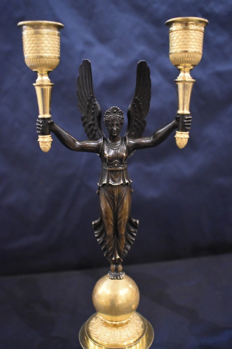 Paire De Candélabres "aux Victoires Ailées" Epoque Empire XIX ème-photo-4