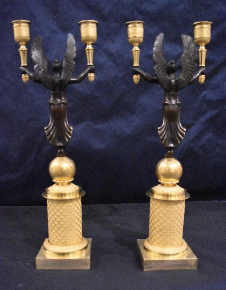Paire De Candélabres "aux Victoires Ailées" Epoque Empire XIX ème-photo-5