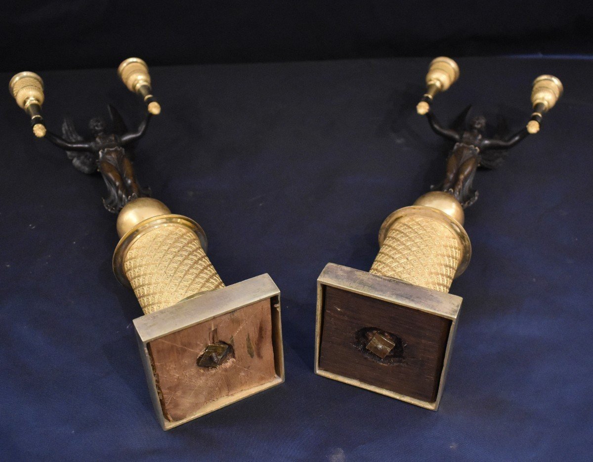 Paire De Candélabres "aux Victoires Ailées" Epoque Empire XIX ème-photo-6