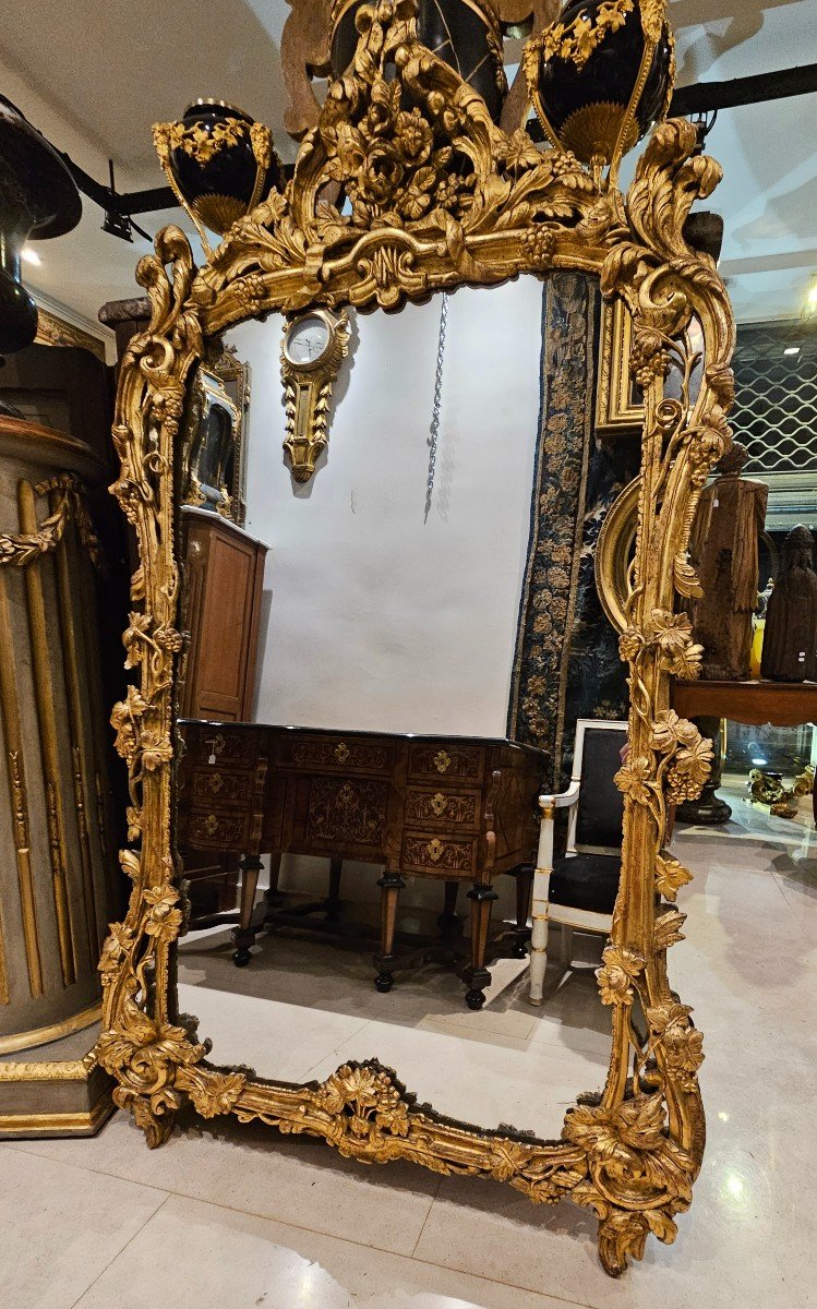 Large Provençal Mirror In Carved And Gilded Wood Transition Period XVIII-photo-6