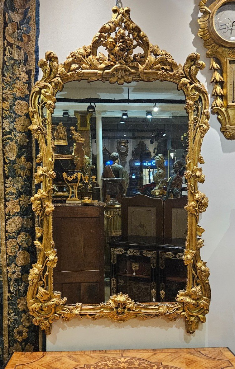 Large Provençal Mirror In Carved And Gilded Wood Transition Period XVIII