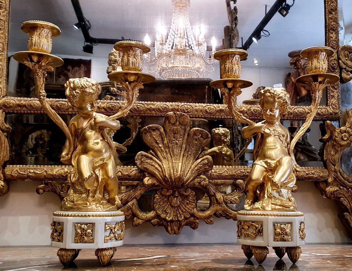 Pair Of "aux Puttis" Candelabra After Clodion Late 19th Century