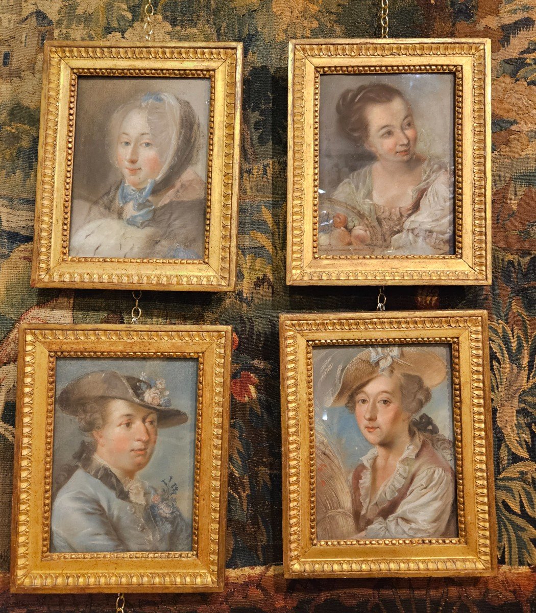 Suite Of Four "pastel" Portraits Late 18th Century-photo-3