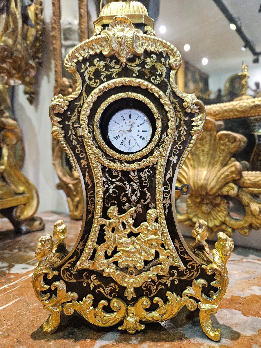 Large Watch Holder In Boulle Marquetry "bronze With Crowned C" Louis XV Period XVIII-photo-2