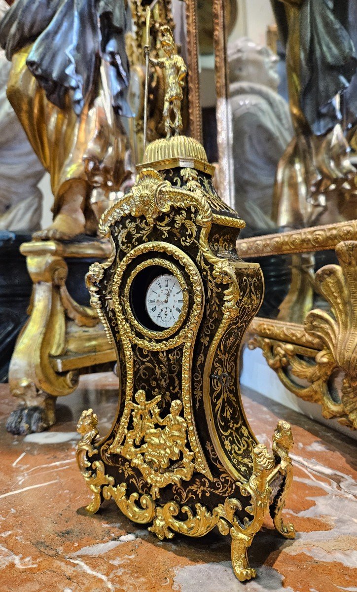 Large Watch Holder In Boulle Marquetry "bronze With Crowned C" Louis XV Period XVIII-photo-3