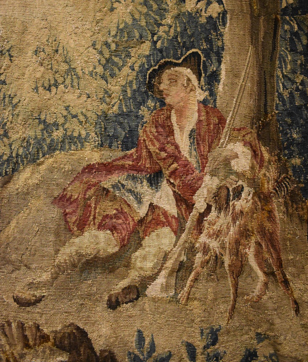Aubusson Tapestry "the Hunter And His Dog" Louis XV XVIII Period-photo-2