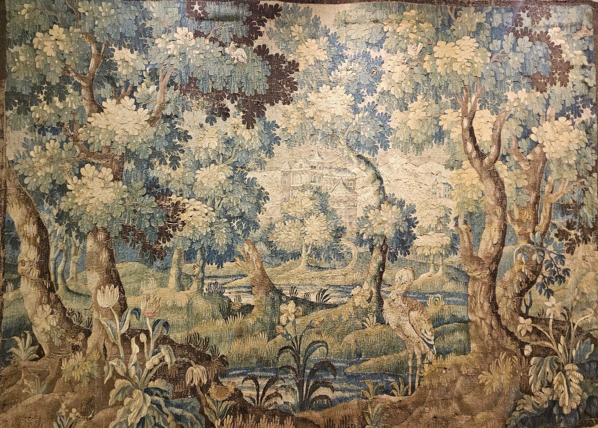 Aubusson Tapestry "greenery At The Echassier" Louis XIV XVIIth Period-photo-2