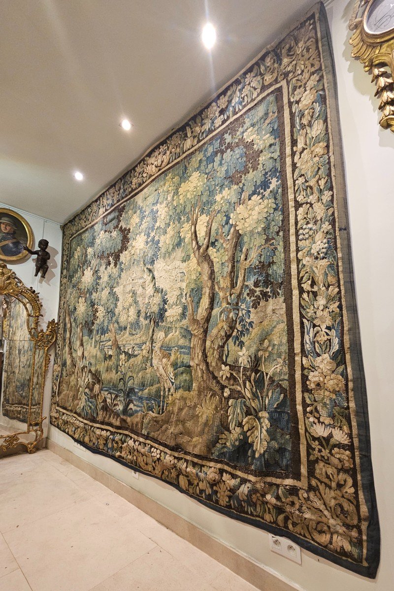 Aubusson Tapestry "greenery At The Echassier" Louis XIV XVIIth Period-photo-1