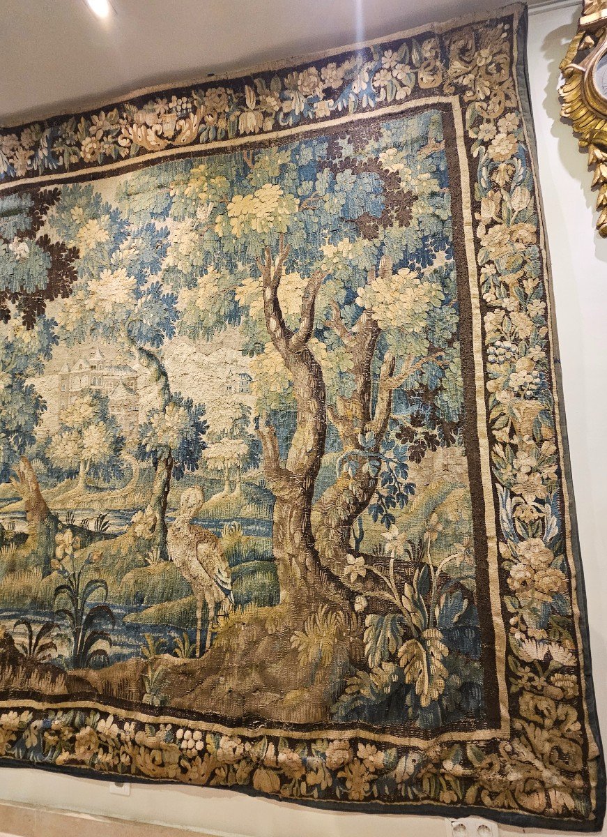 Aubusson Tapestry "greenery At The Echassier" Louis XIV XVIIth Period-photo-3