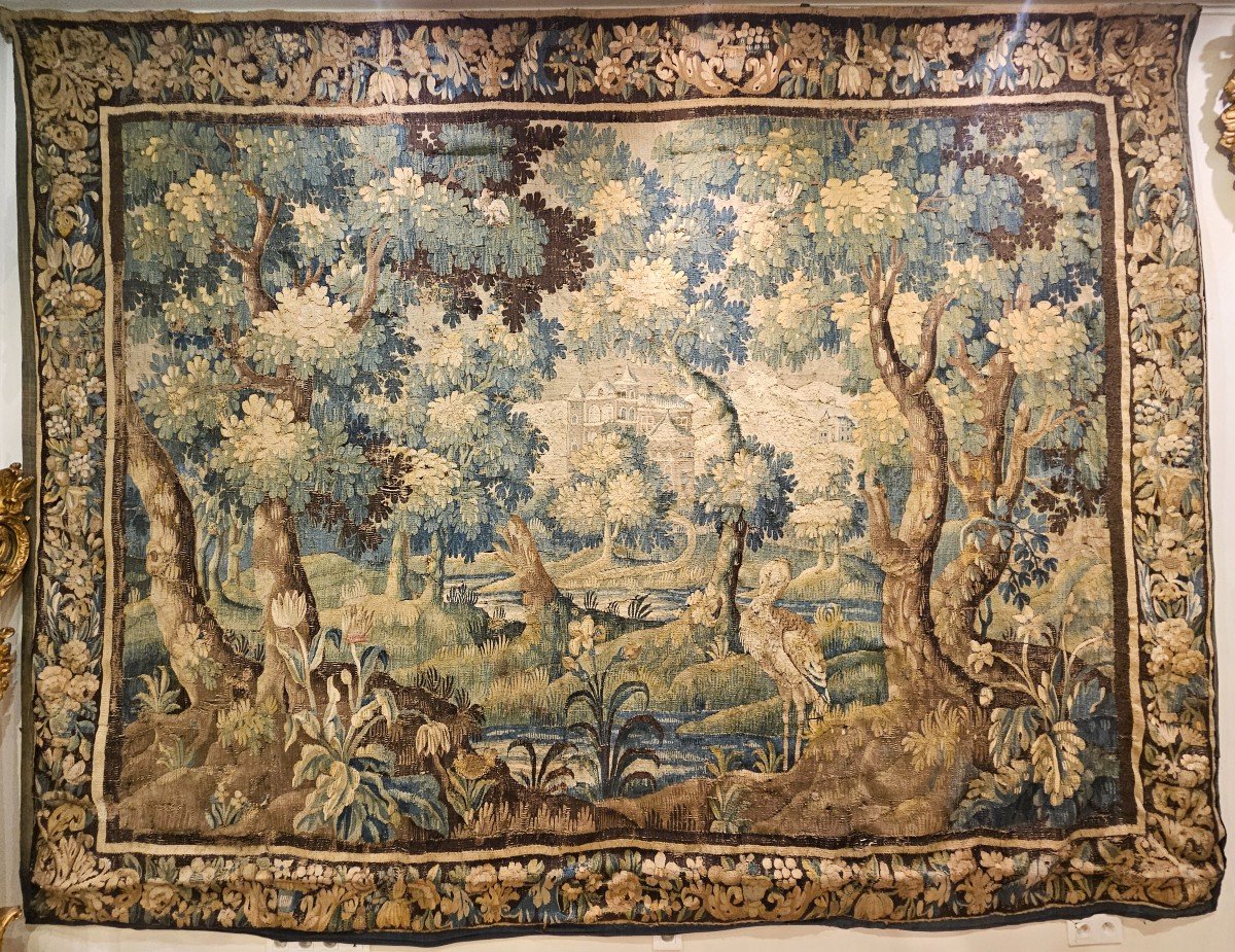 Aubusson Tapestry "greenery At The Echassier" Louis XIV XVIIth Period