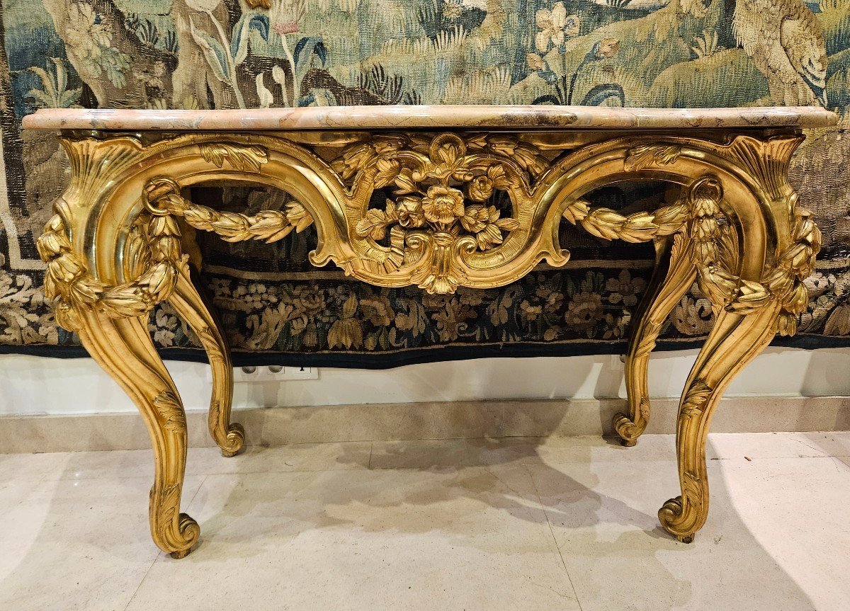 Importante Console Provençale En Bois Sculpté Et Doré Epoque Louis XV XVIII ème -photo-2