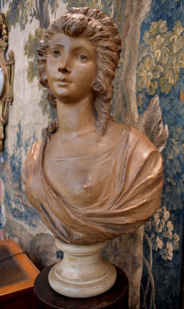 Bust Of Young Girl In Terracotta After Gois Napoleon III Period XIXth