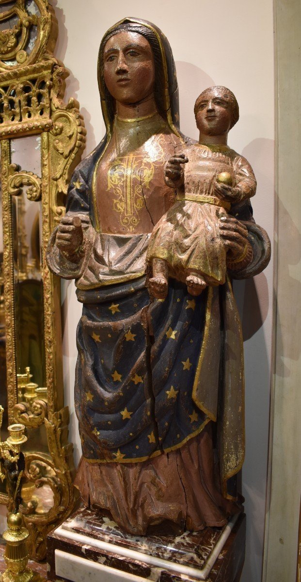 Important Virgin And Child In Polychrome Carved Wood Early 18th Century