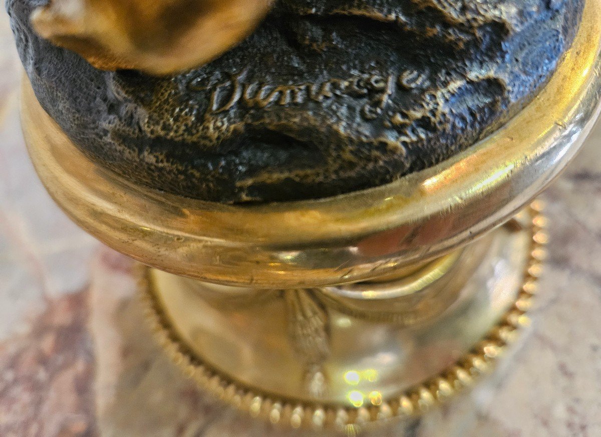 Paire De Grands Candélabres En Bronze Doré Et Patiné Signés "Dumaige 1830-1888" XIX ème -photo-3