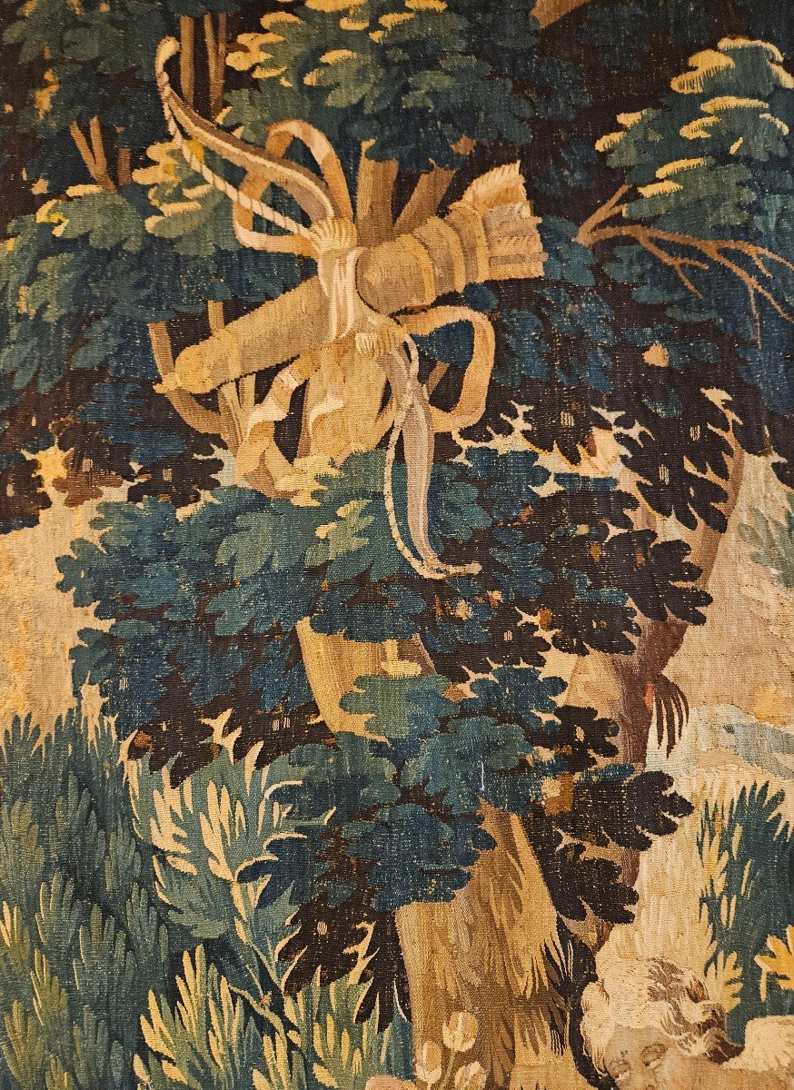 Tapisserie d'Aubusson "verdure à l'Angelot" Epoque Louis XIV XVII ème -photo-4