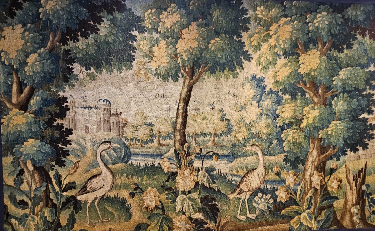 Aubusson Tapestry "greenery Aux Echassiers" Louis XIV XVIIth Period-photo-3