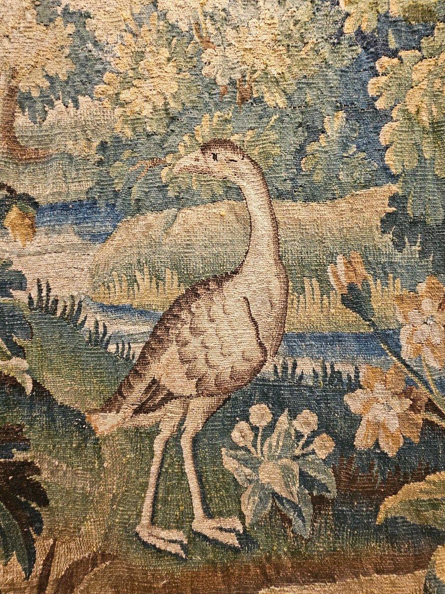 Aubusson Tapestry "greenery Aux Echassiers" Louis XIV XVIIth Period-photo-2