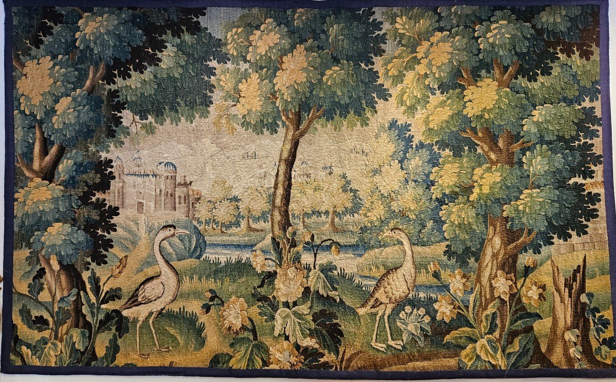 Aubusson Tapestry "greenery Aux Echassiers" Louis XIV XVIIth Period-photo-5