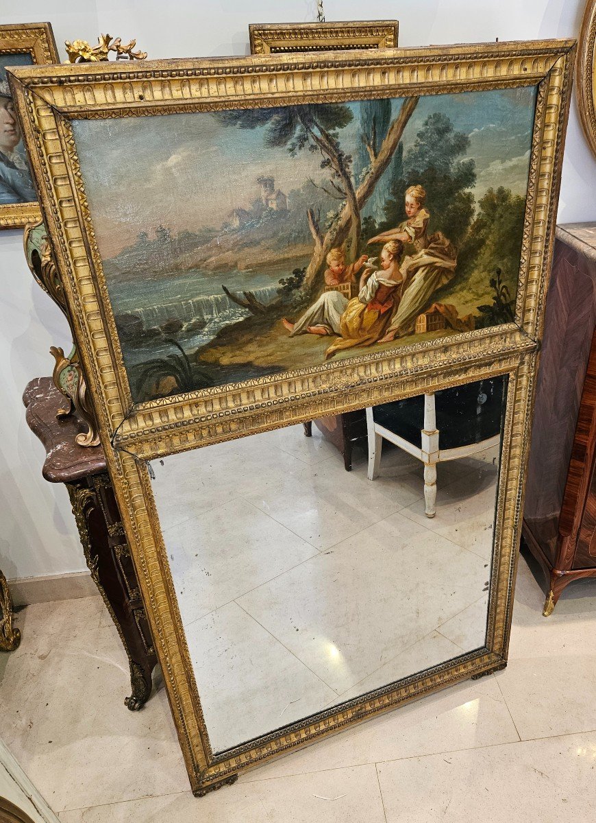 Trumeau En Bois Sculpté Et Doré Epoque Louis XVI XVIII ème-photo-1
