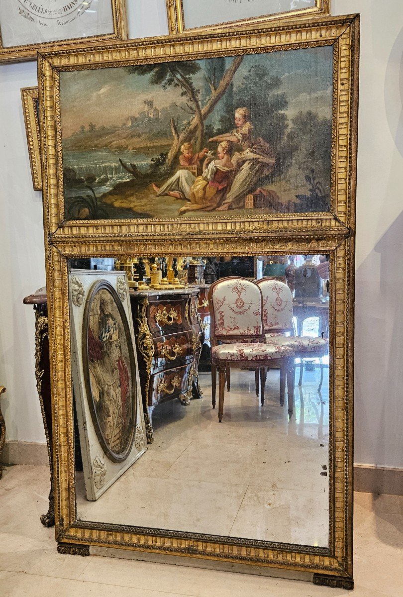 Trumeau En Bois Sculpté Et Doré Epoque Louis XVI XVIII ème-photo-3