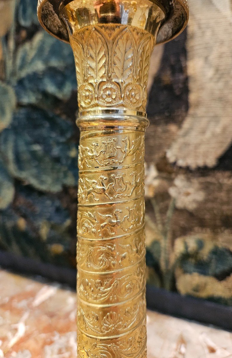 Pair Of Gilt Bronze Candlesticks, Charles X Period, Early 19th Century-photo-3