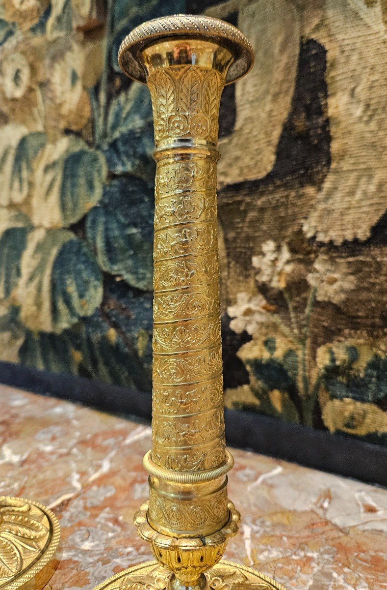 Pair Of Gilt Bronze Candlesticks, Charles X Period, Early 19th Century-photo-5