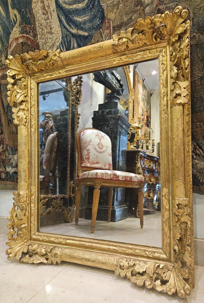 Miroir En Chêne Sculpté Et Doré Epoque Régence XVIII ème -photo-2