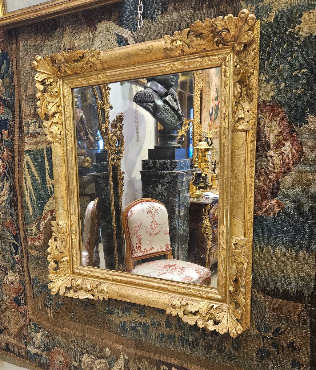 Miroir En Chêne Sculpté Et Doré Epoque Régence XVIII ème -photo-4