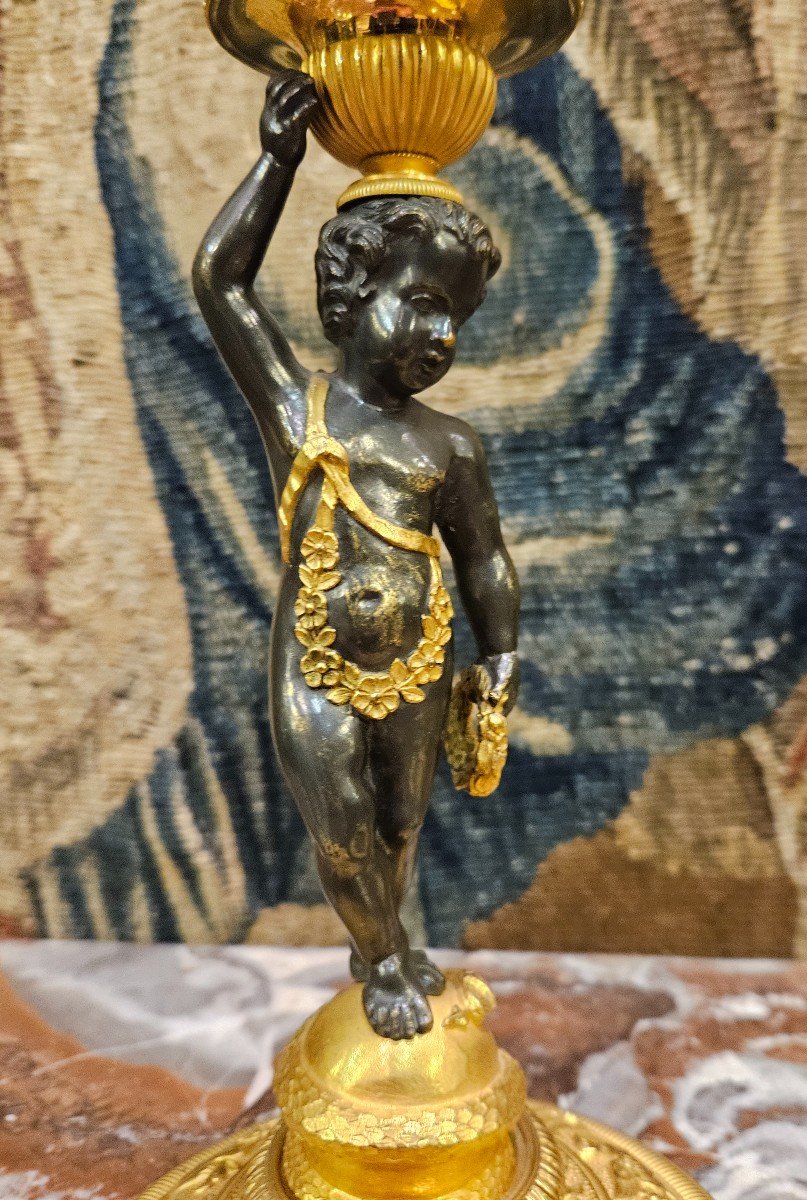 Paire De Flambeaux "aux Putti" Epoque Charles X XIX ème-photo-4