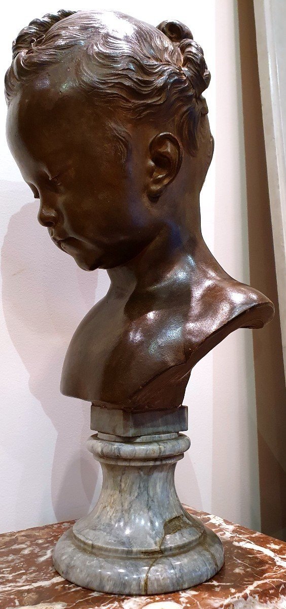 Terracotta Bust "little Girl With Braids Known As The Sulky One" After Saly 19th Century-photo-4