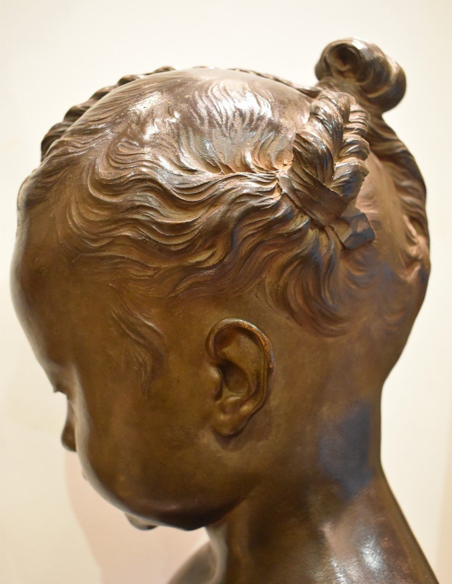 Terracotta Bust "little Girl With Braids Known As The Sulky One" After Saly 19th Century-photo-1