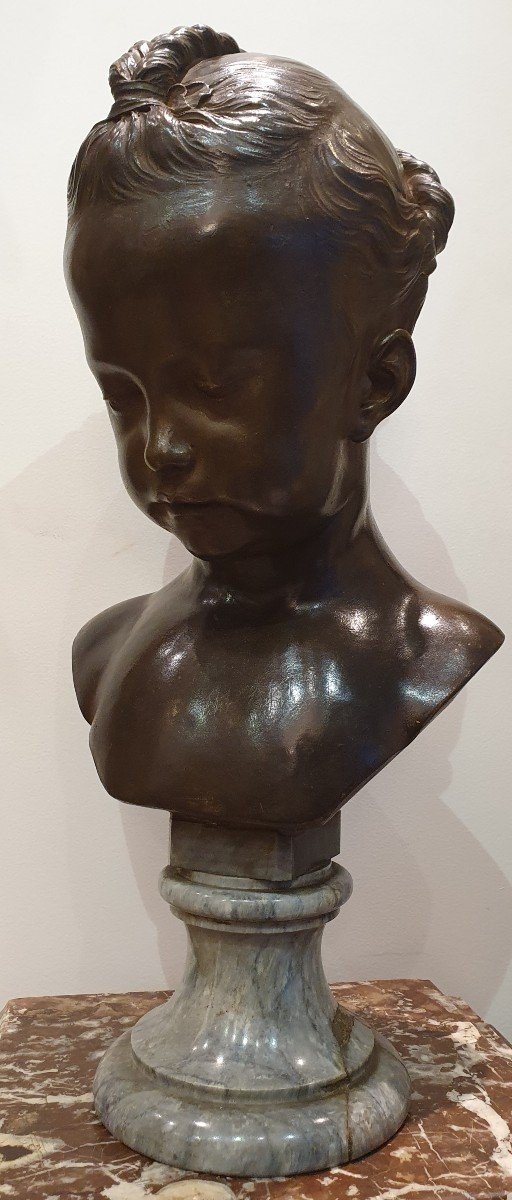 Terracotta Bust "little Girl With Braids Known As The Sulky One" After Saly 19th Century-photo-2