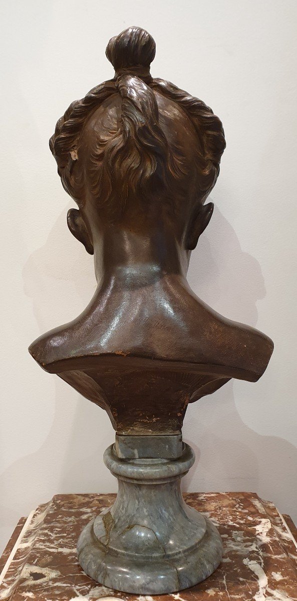 Terracotta Bust "little Girl With Braids Known As The Sulky One" After Saly 19th Century-photo-5