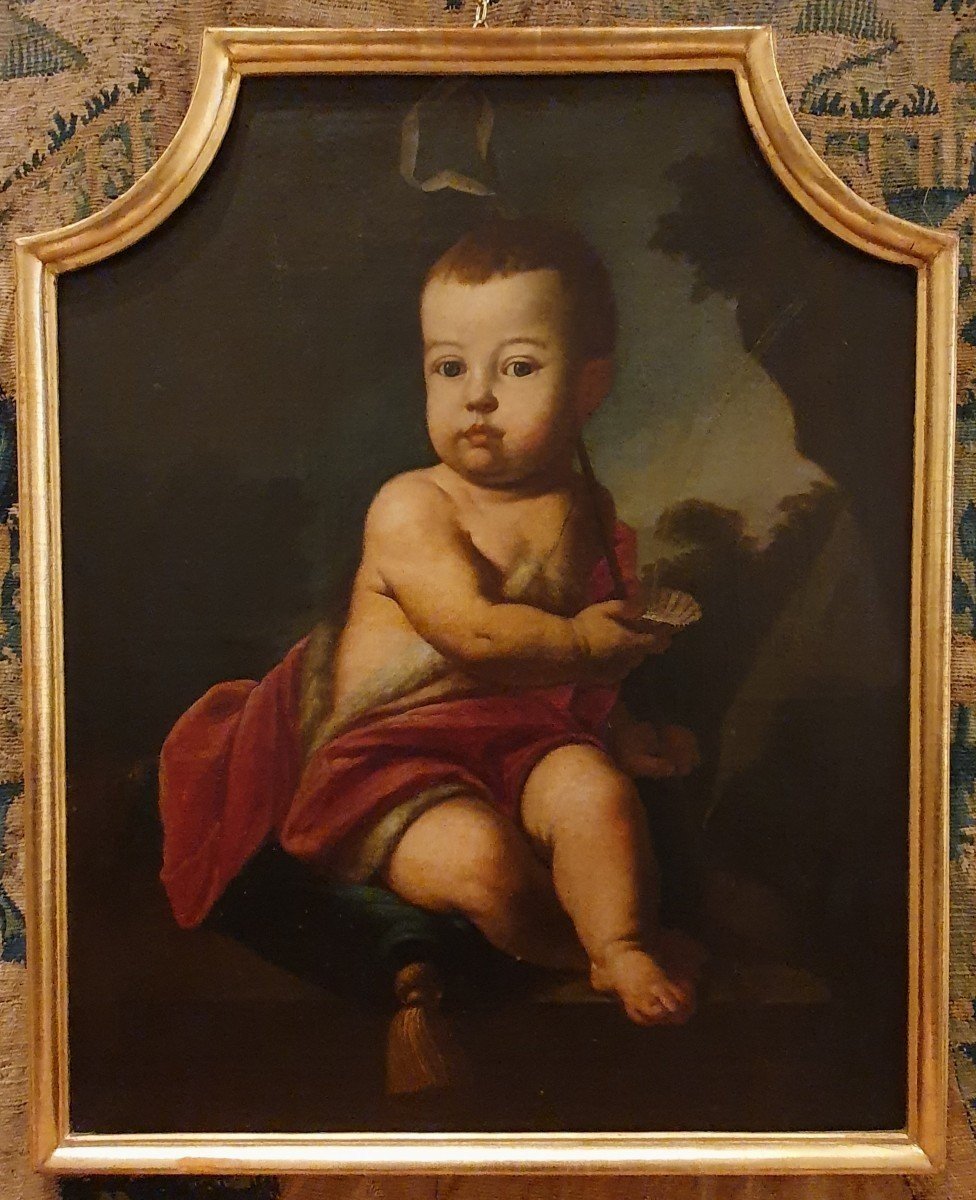 Oil On Canvas "saint John The Baptist Child" Italy 17th Century