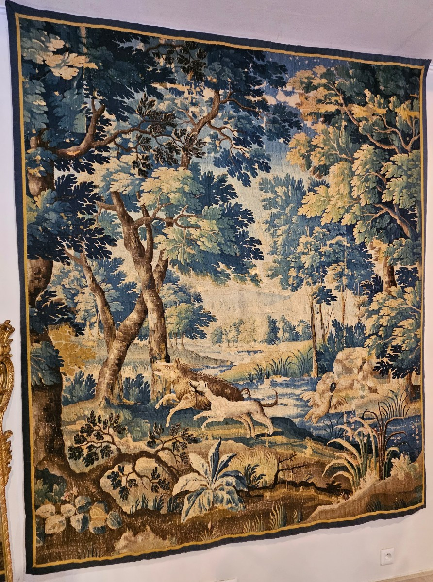 Tapisserie Aubusson "verdure Aux Animaux" Epoque Louis XIV Début XVIII ème.-photo-3