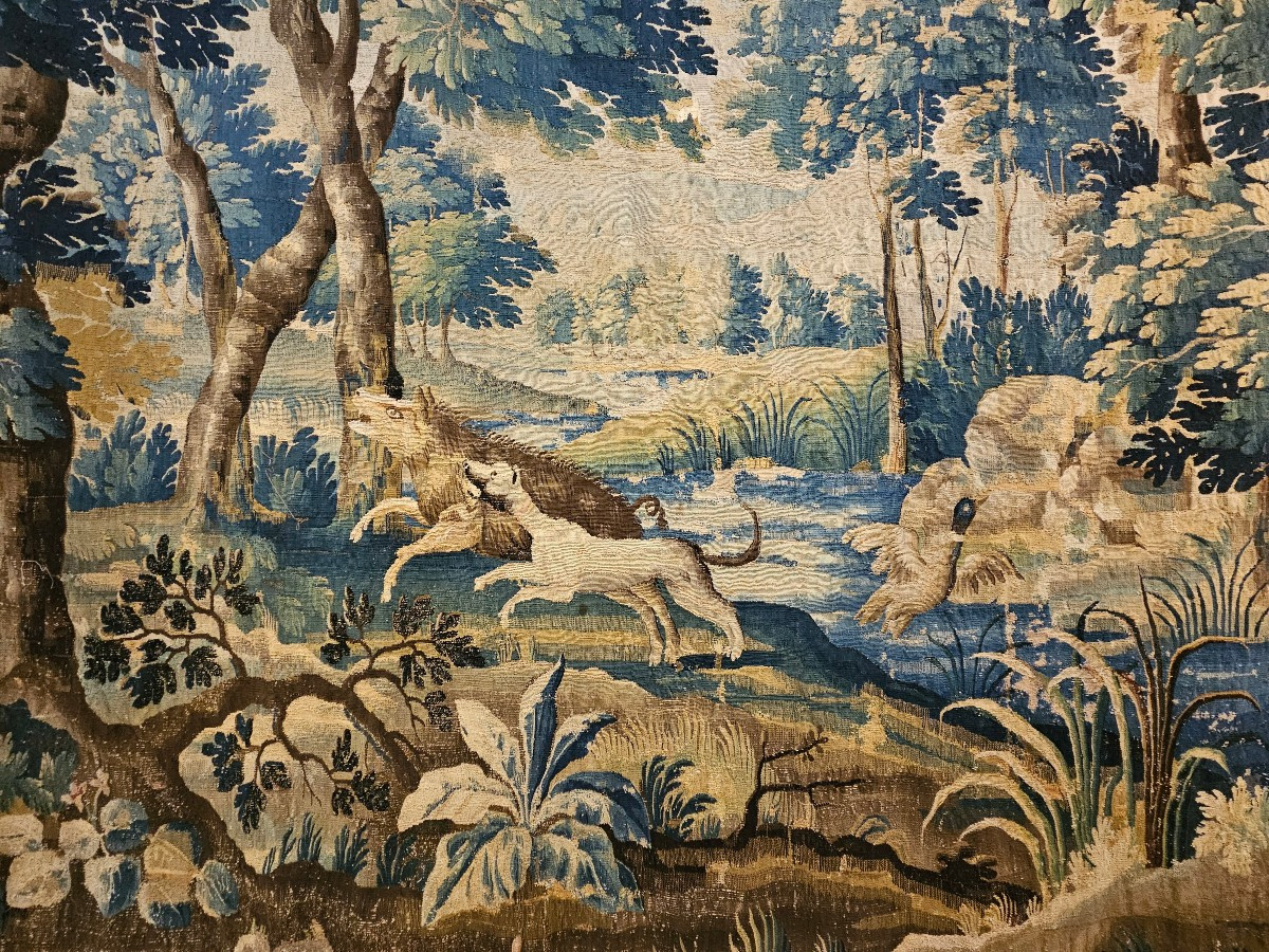 Tapisserie Aubusson "verdure Aux Animaux" Epoque Louis XIV Début XVIII ème.-photo-4
