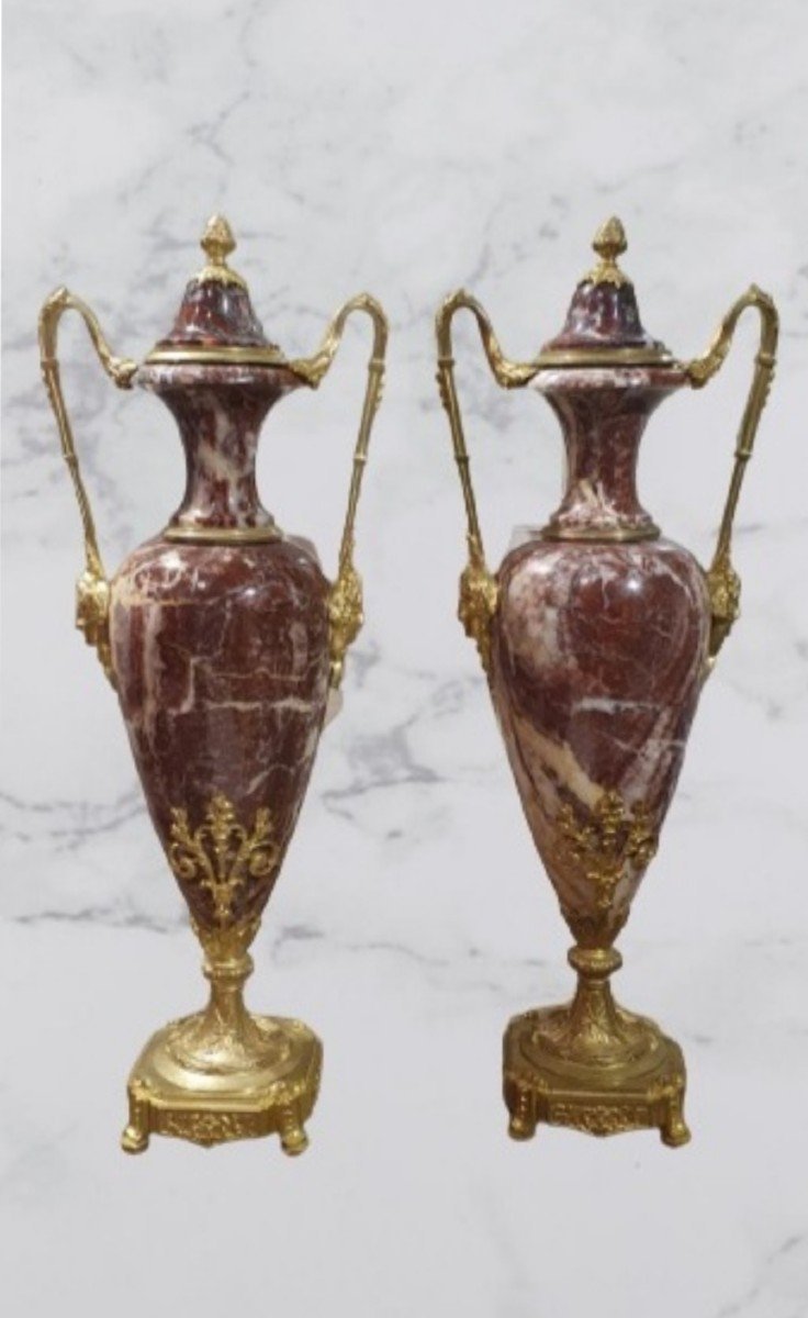 Paire De Vases "amphores" En Marbre Et Bronze Doré Fin XIX ème-photo-6
