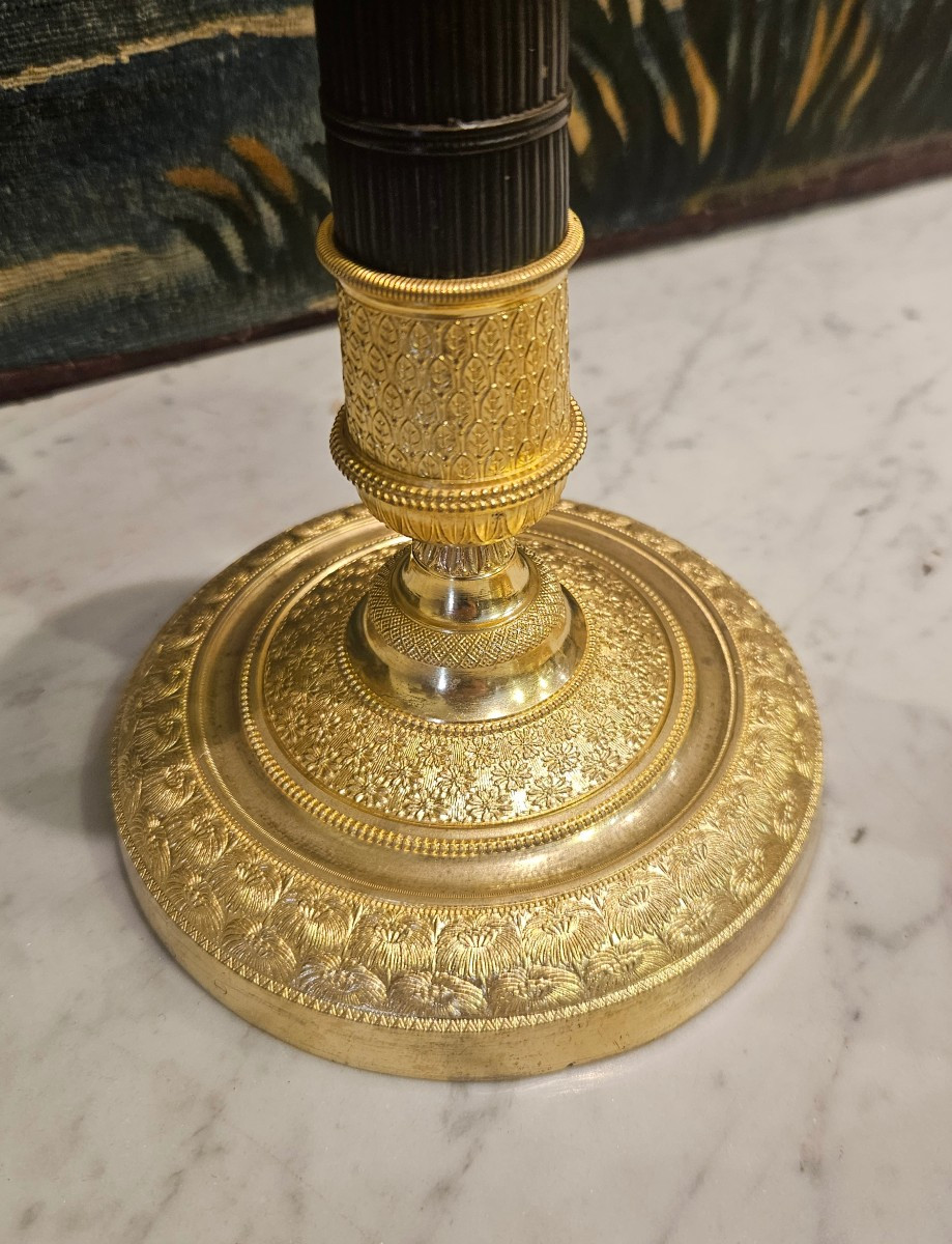 Pair Of Gilt Bronze Candlesticks, Empire Period, Early 19th Century -photo-3