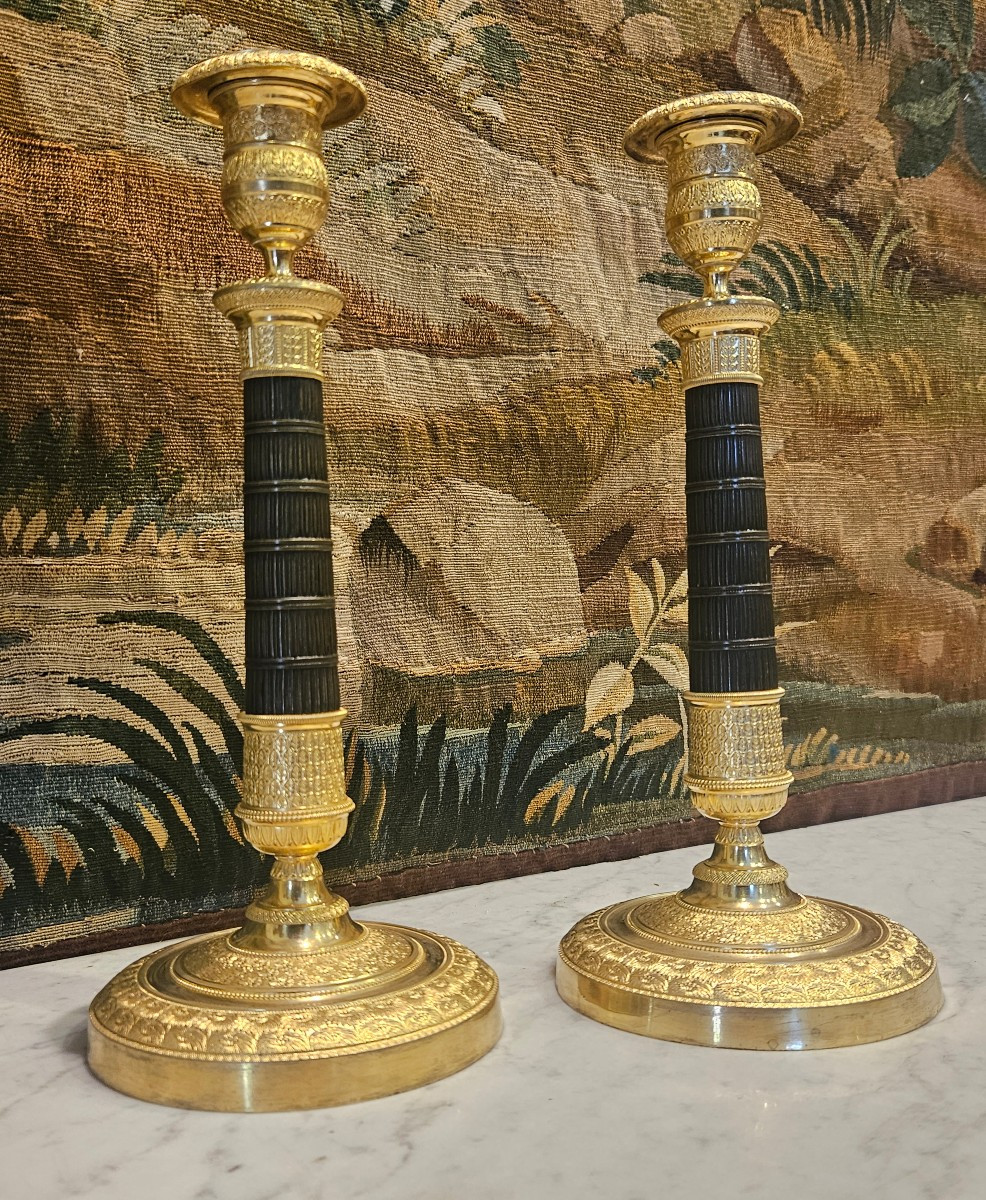 Pair Of Gilt Bronze Candlesticks, Empire Period, Early 19th Century -photo-4