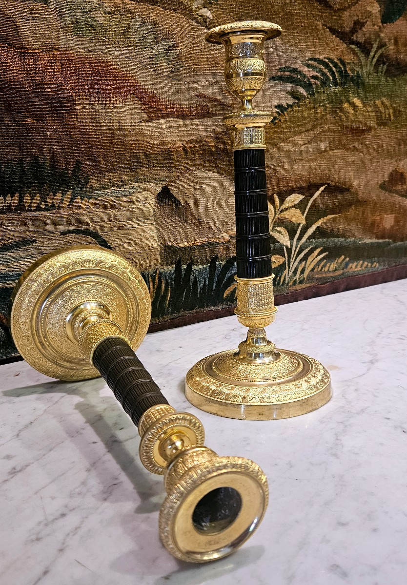 Pair Of Gilt Bronze Candlesticks, Empire Period, Early 19th Century -photo-4
